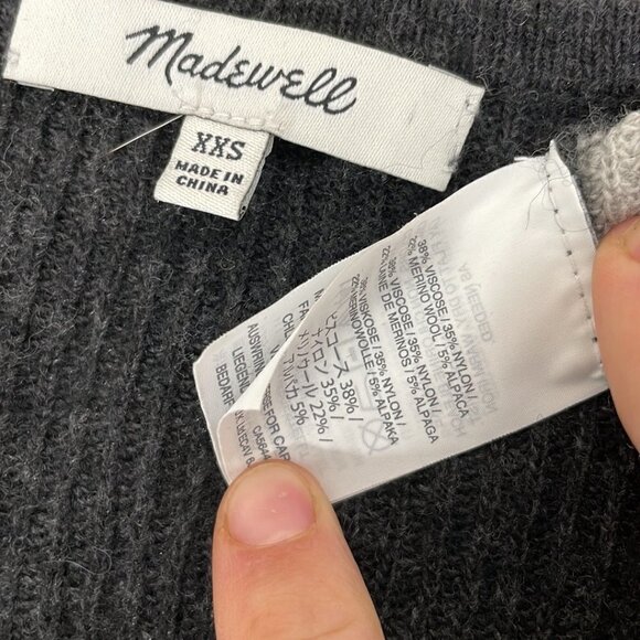 Madewell Pullover Sweater V Neck Wool Knit Gray Black Size XXS XX Small - Picture 10 of 14
